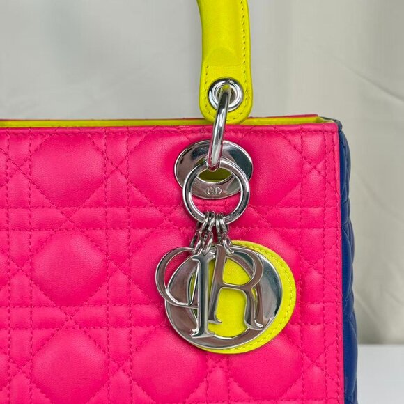 Dior Tri-color Leather Medium Lady Dior Shoulder Bag Tote - Picture 2 of 8